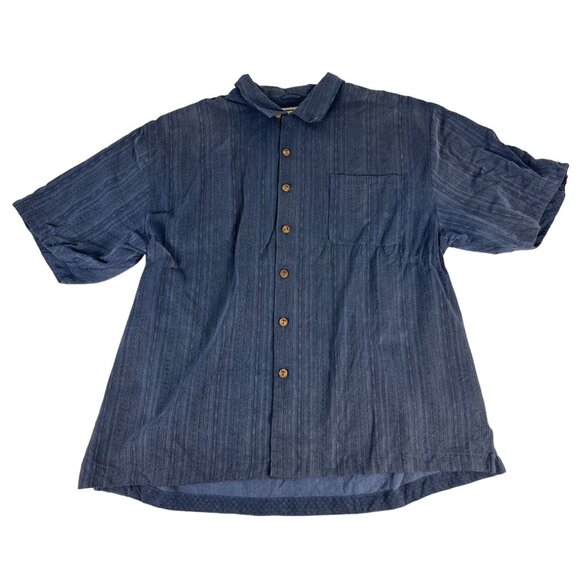 Jamaica Jaxx Silk Button Up Shirt Men's XXL Blue Pocket Short Sleeve Collared - Picture 1 of 6